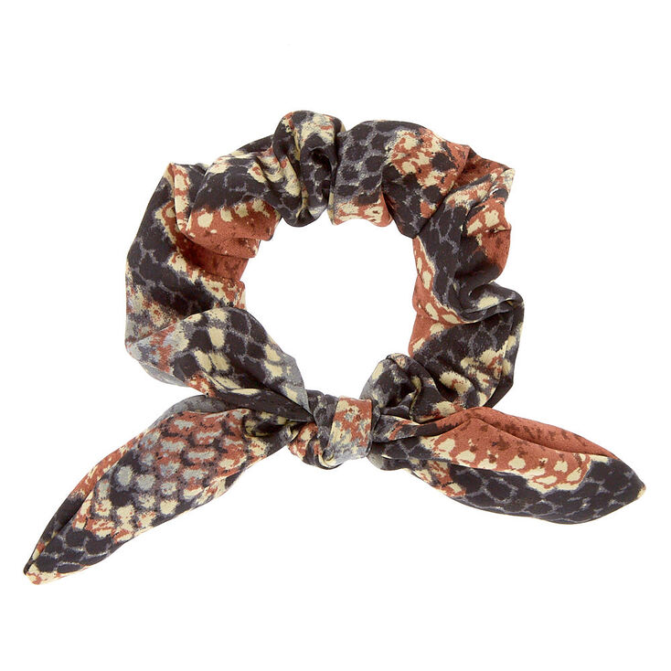 Snakeskin Knotted Bow Hair Scrunchie - Brown,
