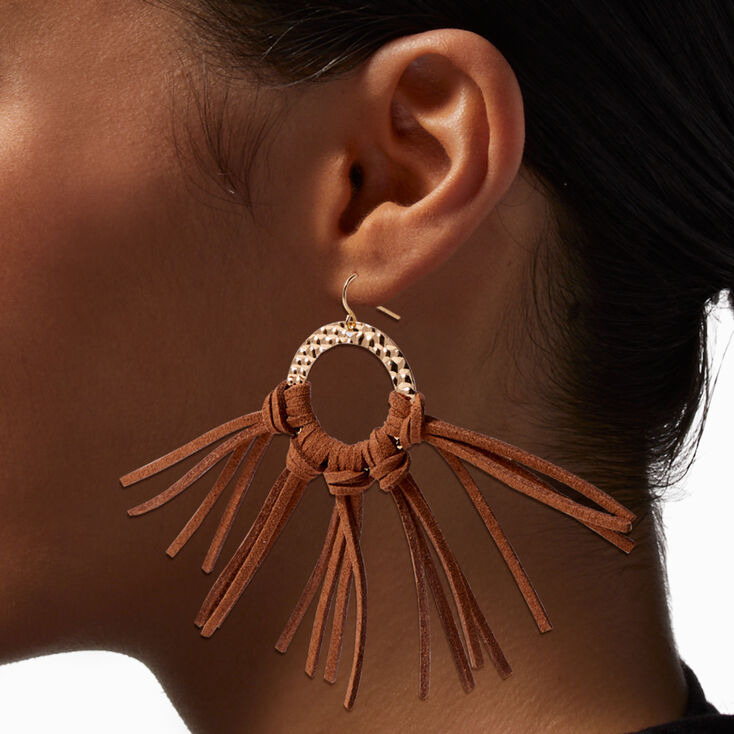 Gold Faux Suede Tassel 3&quot; Drop Earrings,