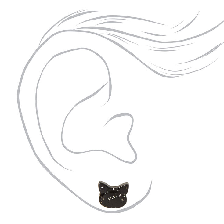 Glitter Black Cat Face Stud Earrings,
