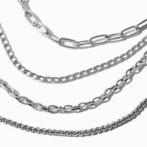 Rhodium Silver-tone Mixed Chain Multi-Strand Necklace,