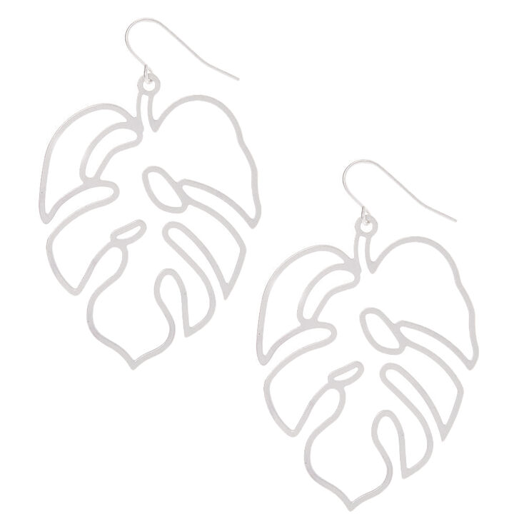 Silver 2" Palm Leaf Drop Earrings,