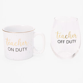 Teacher On/Off Duty Mug &amp; Wine Glass Gift Set,