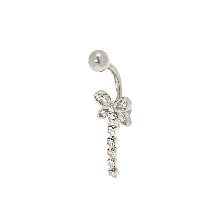 Silver 14G Crystal Dragon Fly Belly Ring,
