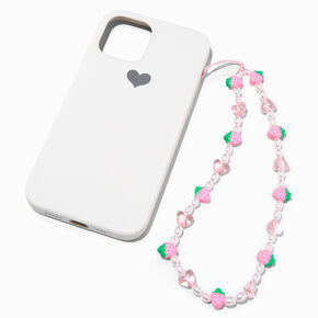 Pink Strawberry Beaded Phone Wrist Strap,