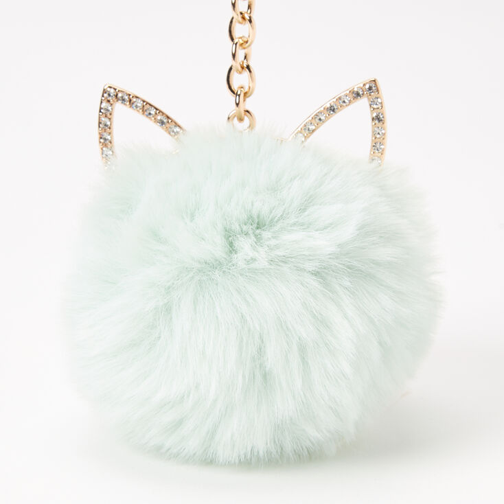 Mint Green Cat Pom Keychain,