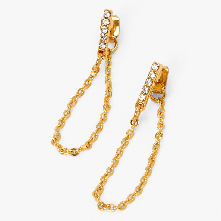 18kt Gold Crystal Bar Chain Stud Earrings,
