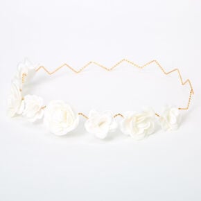 White Glitter Roses Flower Crown Headwrap,