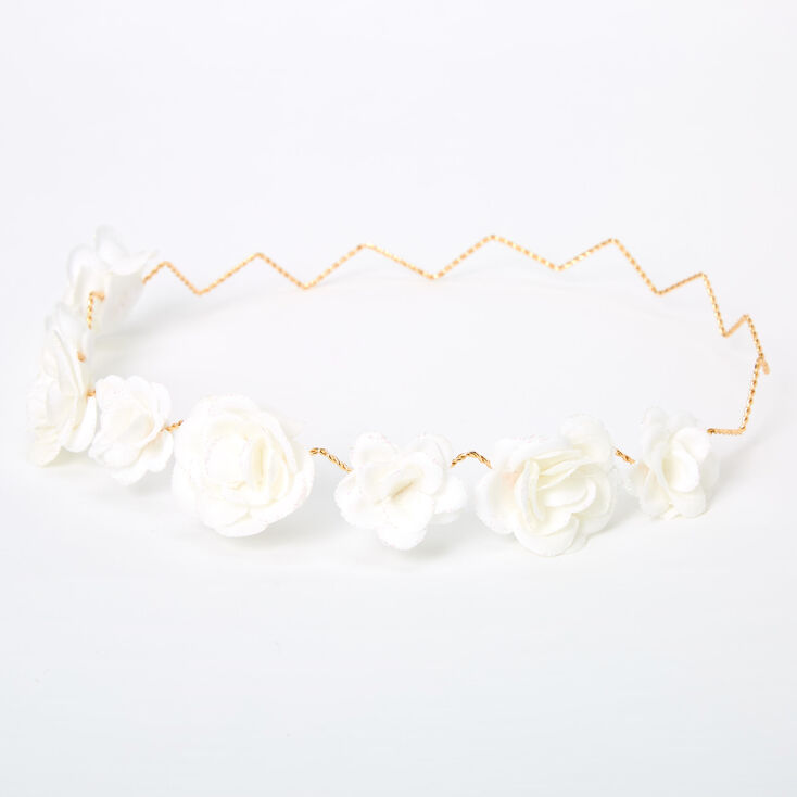 White Glitter Roses Flower Crown Headwrap,