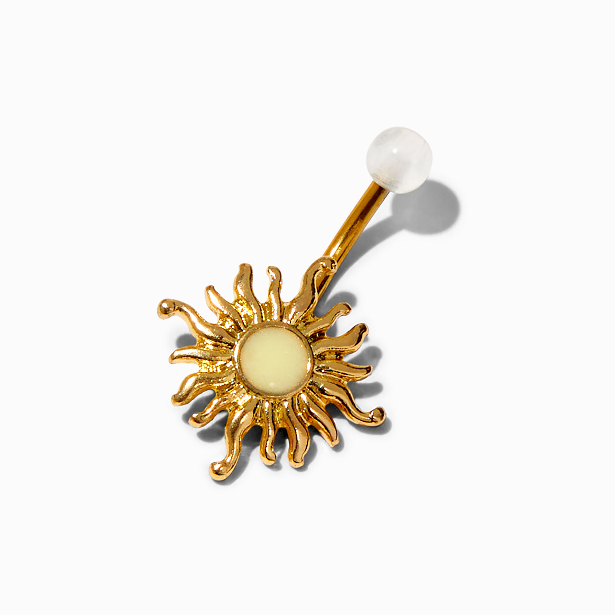 Gold Glow in the Dark Sunburst 14G Belly Bar