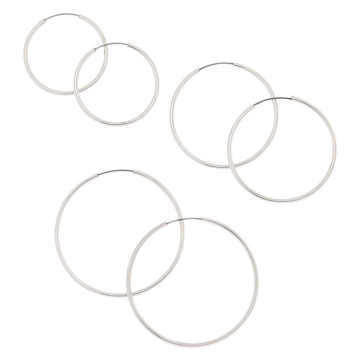 Silver Graduated Hoop Earrings - 3 Pack,