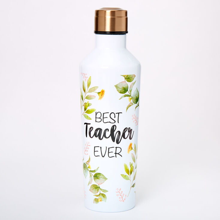 Best Teacher Ever Floral Water Bottle - White,