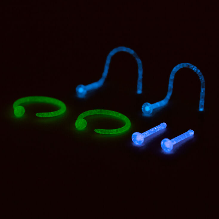 Glow in the Dark Pastel BioFlex&reg; Stud &amp; Hoop 20G Nose Rings - 6 Pack,