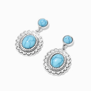 Filigree Turquoise 1&quot; Silver Drop Earrings,