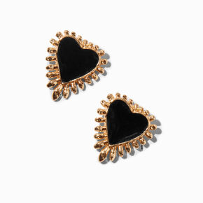 Black Enamel Heart Stud Earrings ,