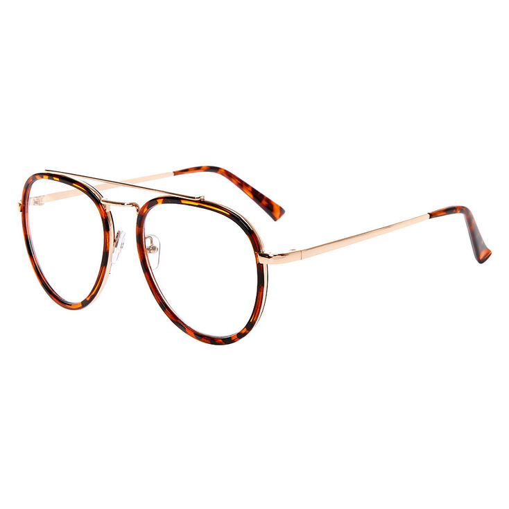 Rose Gold Tortoiseshell Aviator Clear Lens Frames,