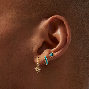 Turquoise Gold-tone Mixed Earring Stack - 3 Pack  ,