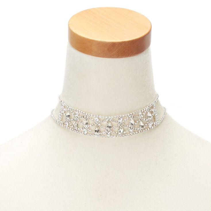 Silver Rhinestone Choker Necklace,
