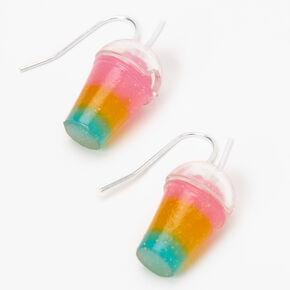Silver 1&quot; Rainbow Slushie Drop Earrings,