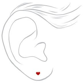 Gold Heart Stud Earrings - Red,