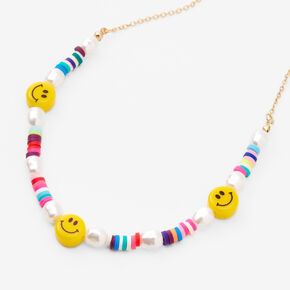Happy Face Rainbow Disc Choker Chain Necklace,