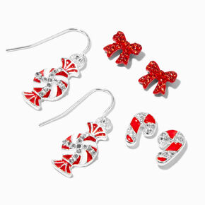 Christmas Silver Candy Stud Earrings - 3 Pack,
