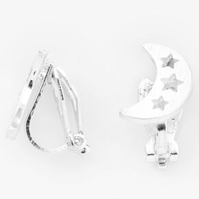 Silver Moon and Stars Clip On Stud Earrings,