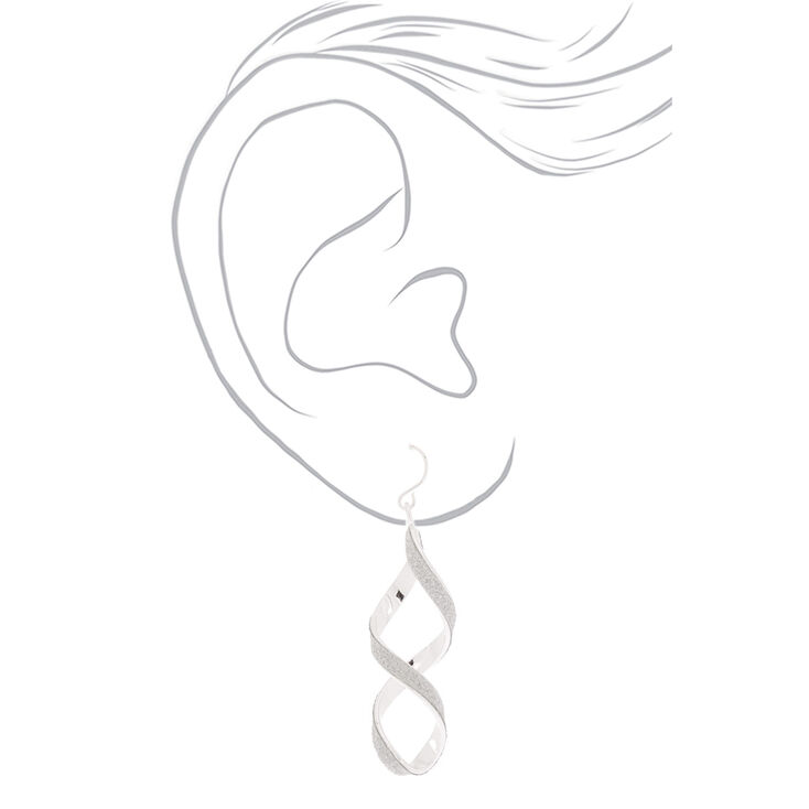 Silver-tone Glitter Twist 2&quot; Drop Earrings,