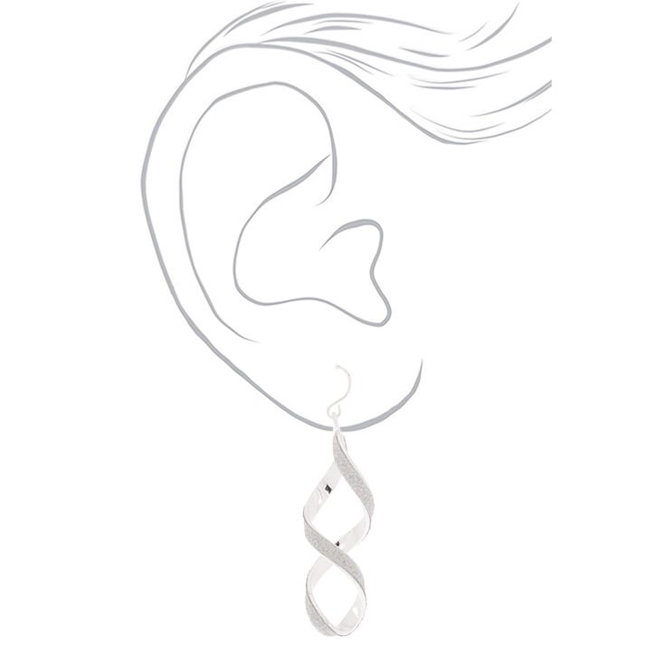 Silver 2&quot; Glitter Twist Drop Earrings,