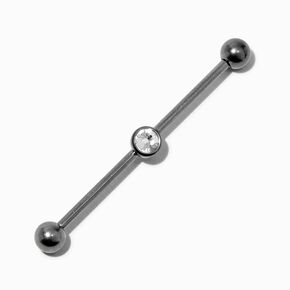 Silver-tone Titanium Crystal 14G Industrial Bar,