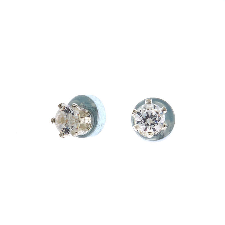 Silver Cubic Zirconia 2MM Round Magnetic Stud Earrings,