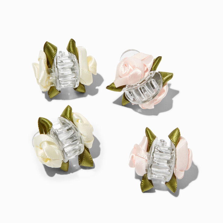 Pink &amp; Ivory Satin Rose Hair Claws - 4 Pack,