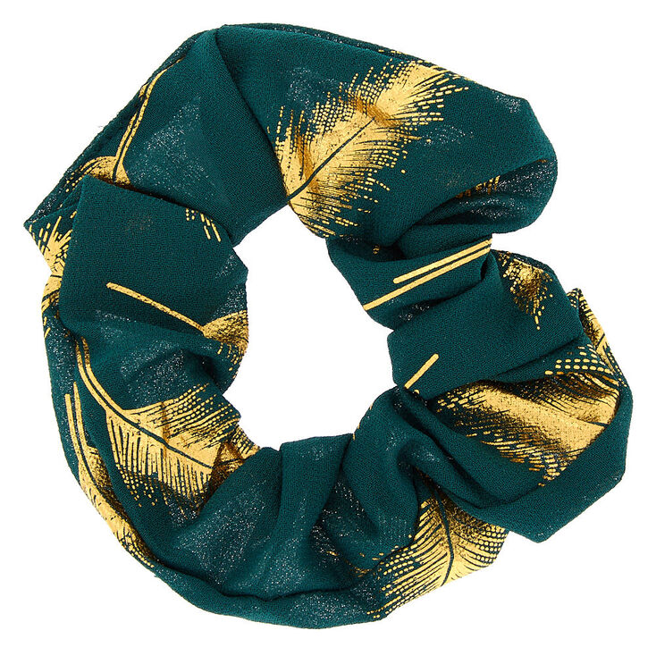 Metallic Leaf Hair Scrunchie - Emerald Green,