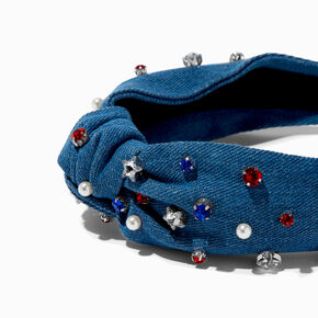 Red, White, &amp; Blue Gemstone Denim Headband,