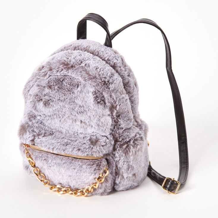 Grey Faux Fur Mini Backpack,