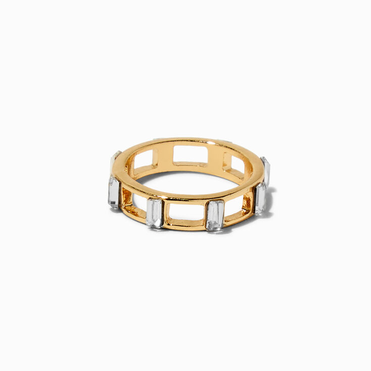 Gold-tone Crystal Baguette Rectangular Ring ,