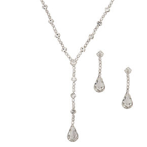 Silver Glass Rhinestone Teardrop Jewelry Set - 2 Pack,