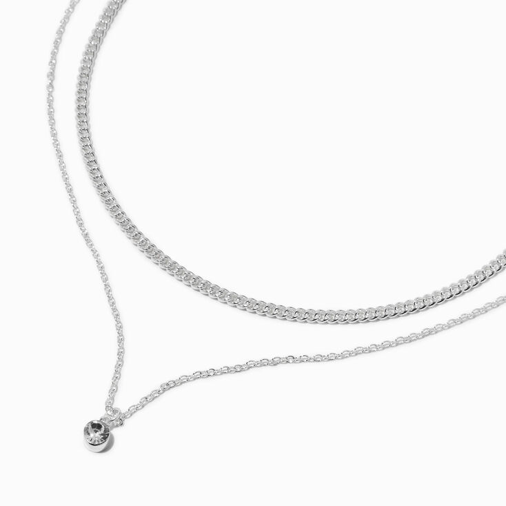 Silver-tone Curb Chain &amp; Crystal Multi-Strand Necklace,