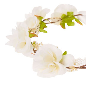 White Rosette Hair Flower Crown,