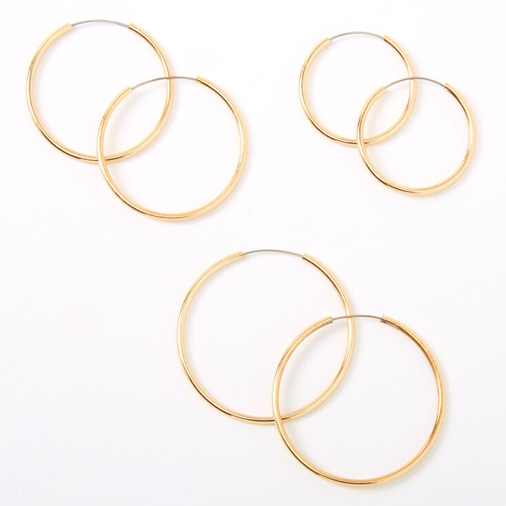 Gold Medium Graduated Hoop Earrings - 3 Pack,