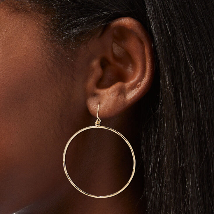 Gold-tone Circle Hoop 1&quot; Drop Earrings,