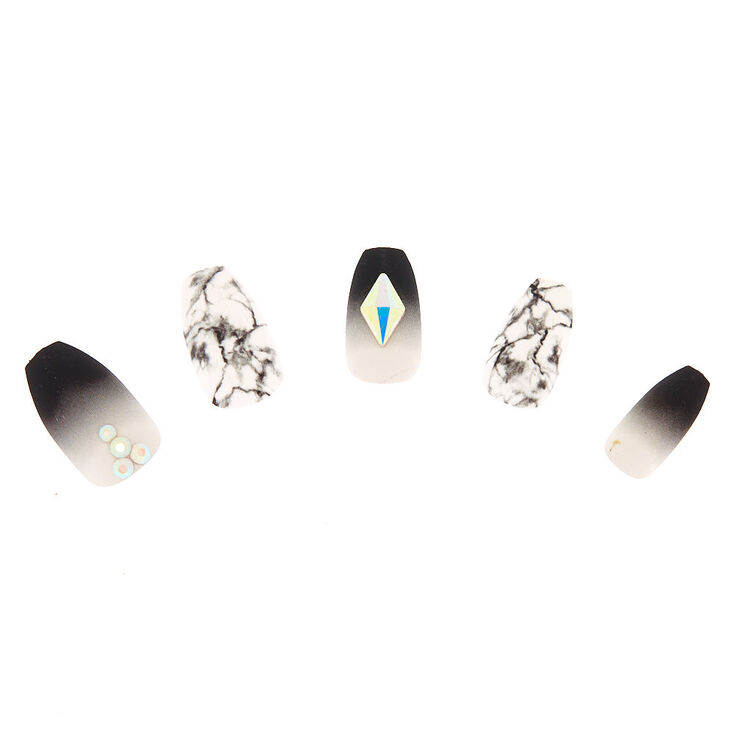 Ombre Marble Bling Faux Nail Set - Gray, 24 Pack,