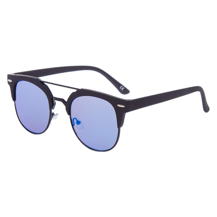 Matte Browline Aviator Sunglasses - Black,