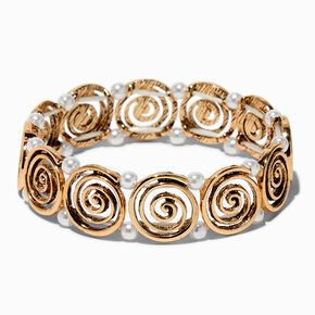 Gold-tone Spiral &amp; Pearl Stretch Bracelet,