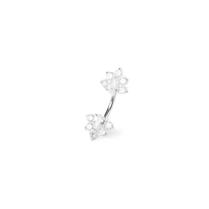 14G Silver Crystal Teardrop Belly Ring,