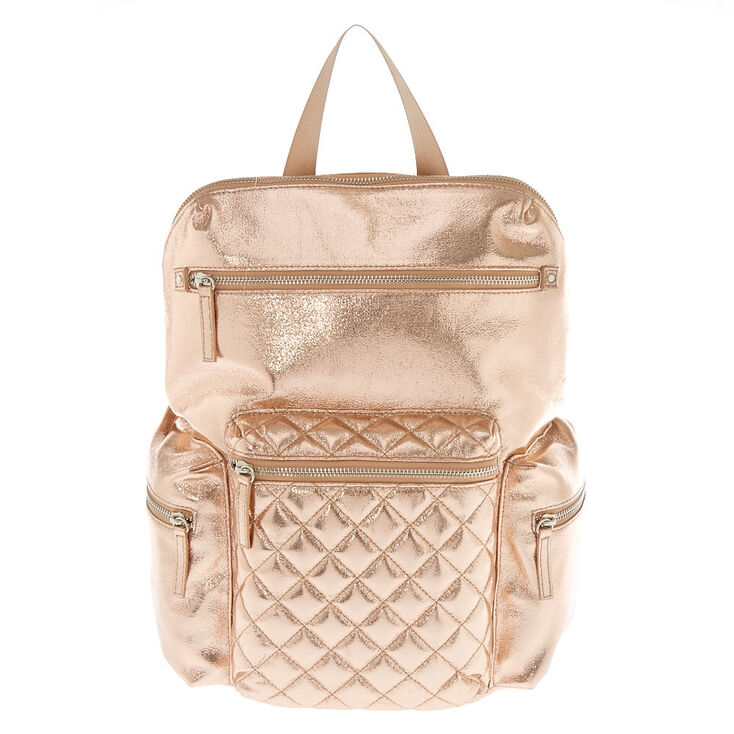 Quilted Metallic Rose Gold Backpack,