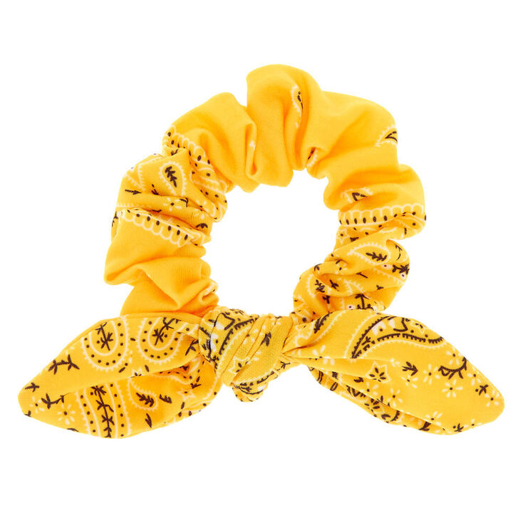 Paisley Print Bandana Bow Hair Scrunchie - Yellow,