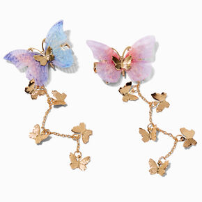 Gold-tone Pastel Butterfly Dangle Hair Clips - 2 Pack,