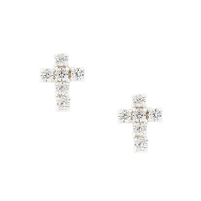 Sterling Silver Cubic Zirconia Crystal Cross Stud Earrings,