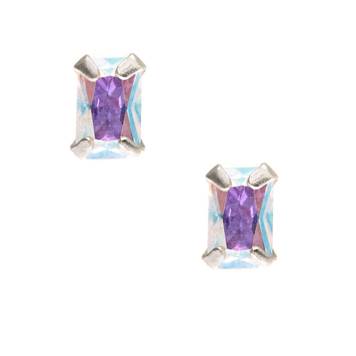 Rectangular Iridescent Cubic Zirconia Earrings,