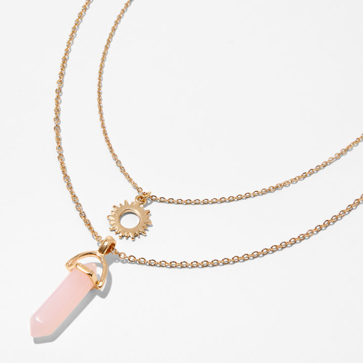 Pink Mystical Gem &amp; Sunburst Gold Multi Strand Necklace,